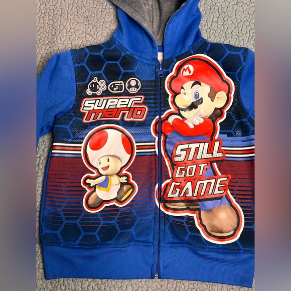Super Mario Blue And Red Full Zip Up Hoodie Little Boys Size 4/5 - Picture 3 of 9